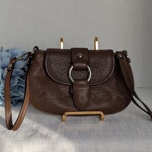 Banana Republic brown pebbled leather mini satchel clutch with a wristlet strap.